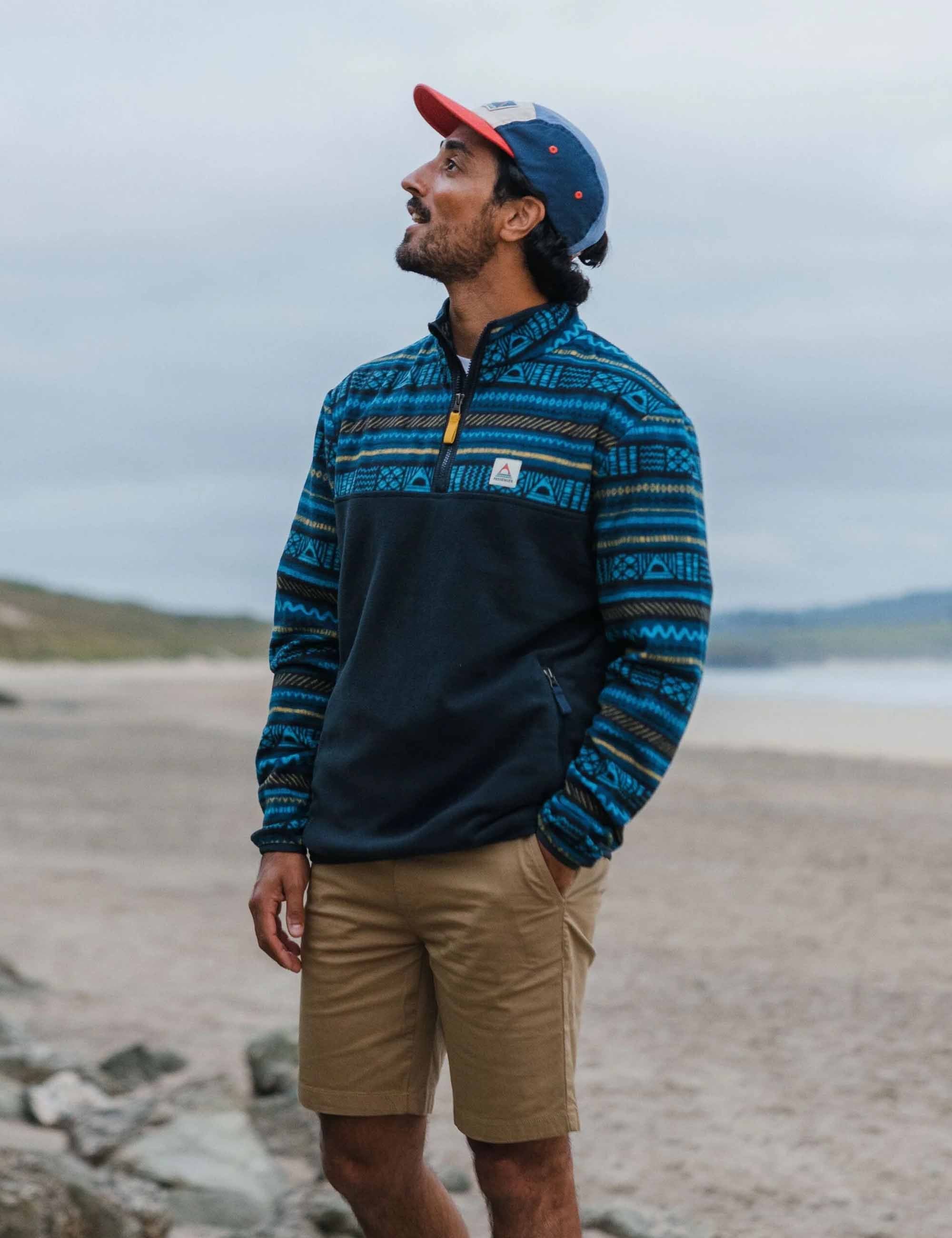 Set Off Polar 1/4 Zip Fleece - Patchwork Stripe/Tidal Blue