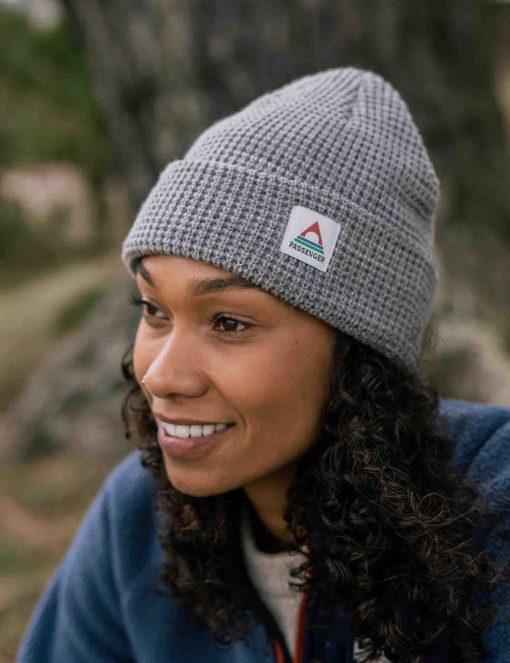 Moss Double Layer Waffle Beanie Hat - Grey Marl