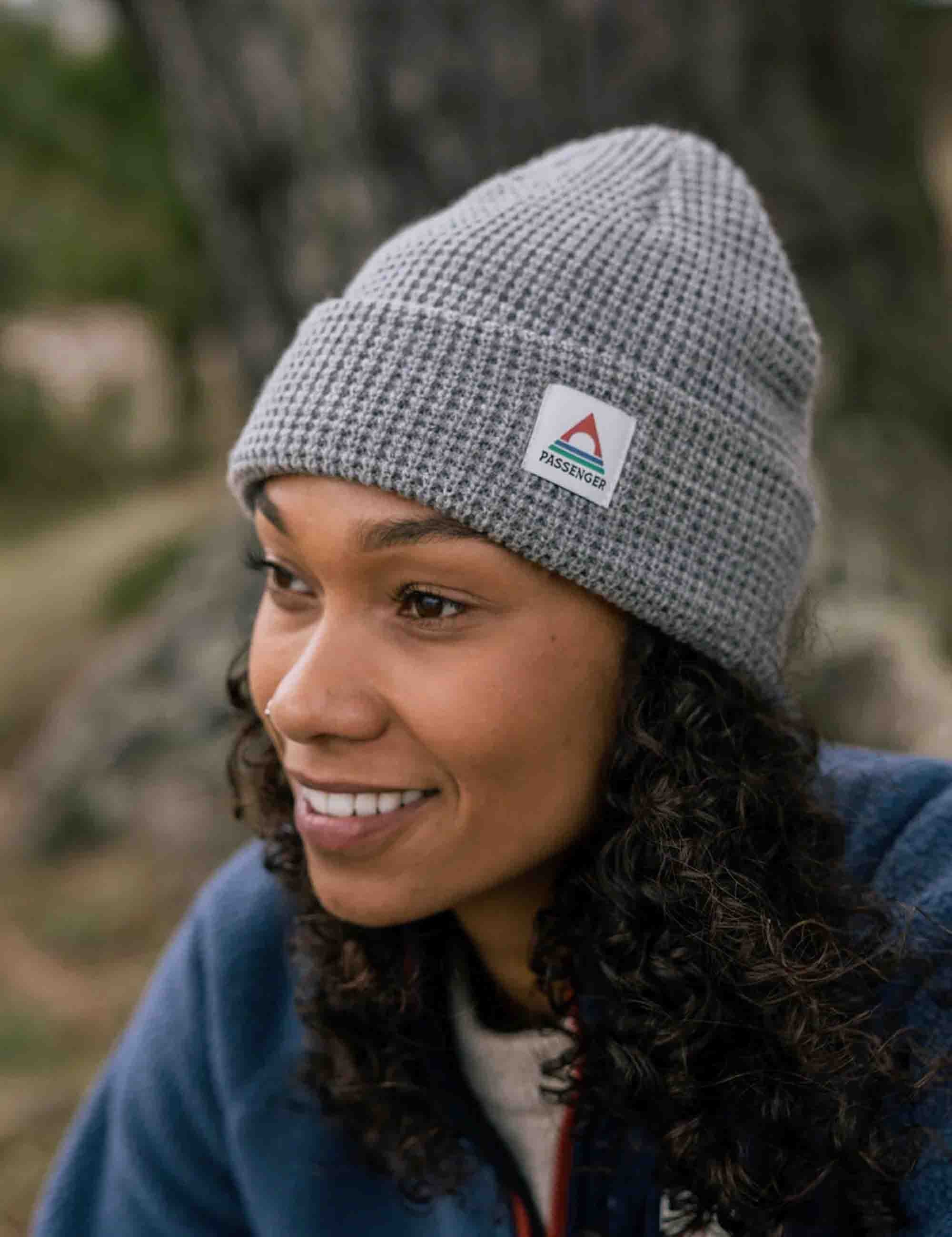 Passenger Moss Double Layer Waffle Beanie Hat - Grey Marl