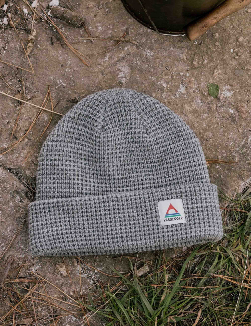 Moss Double Layer Waffle Beanie Hat - Grey Marl