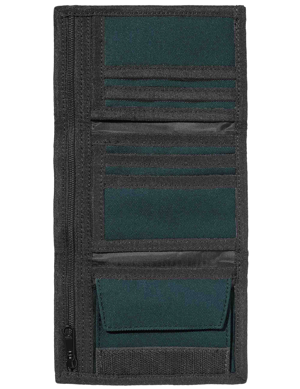 Alec wallet interior with dark card slots and teal ID windows