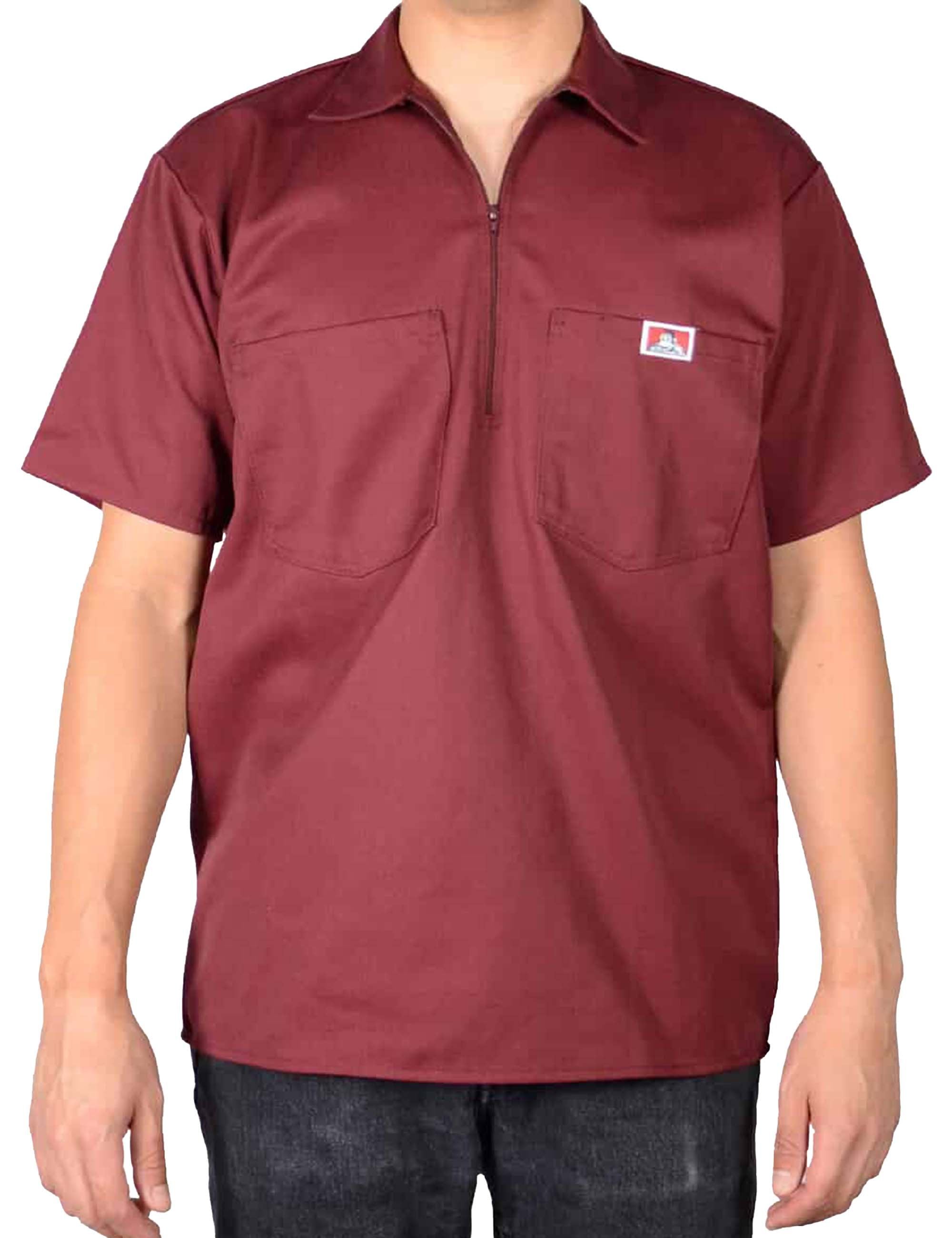 Half Zip Short Sleeve Work Shirt - Burgundy