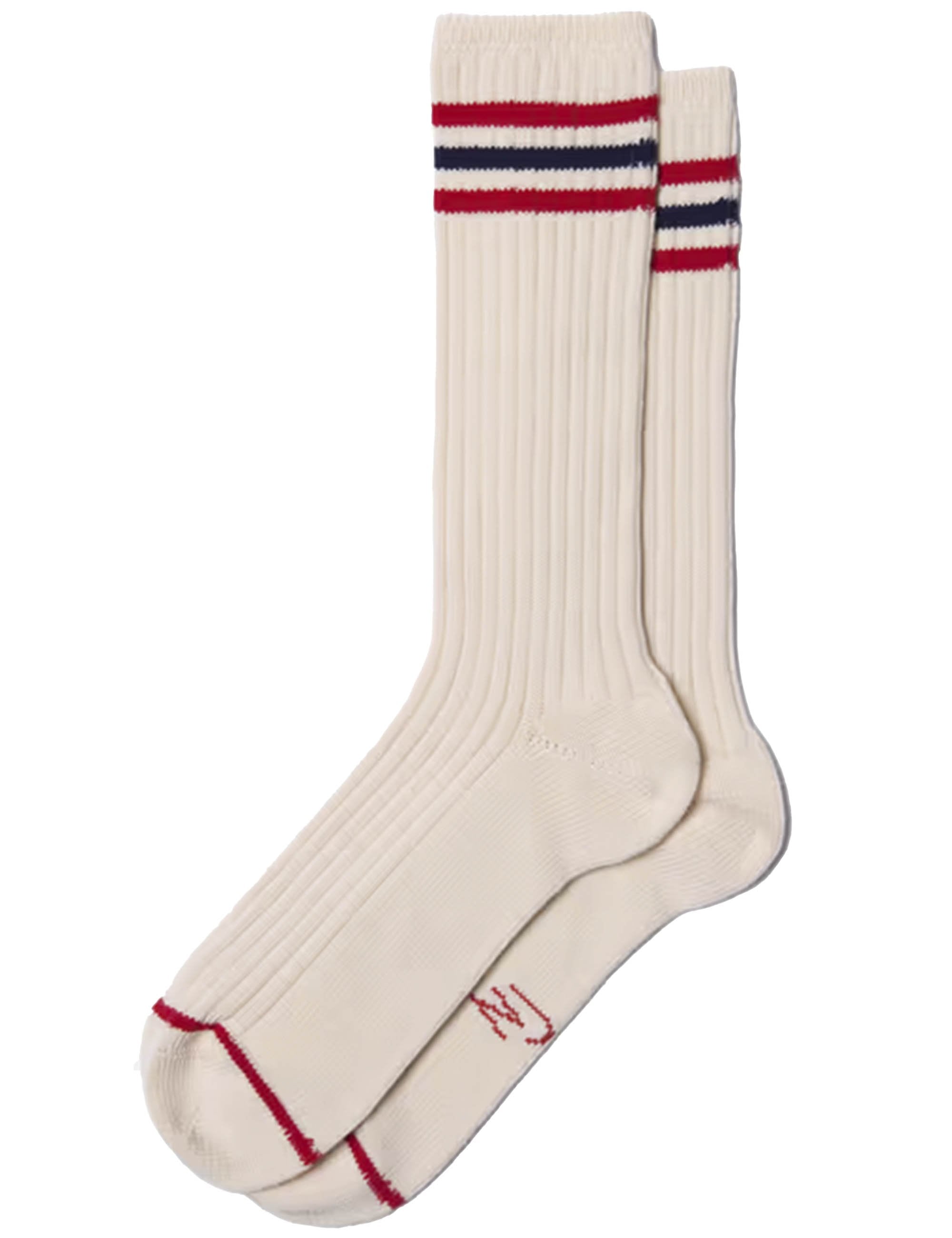 Nudie Jeans Tennis Retro Socks - Off White/Red
