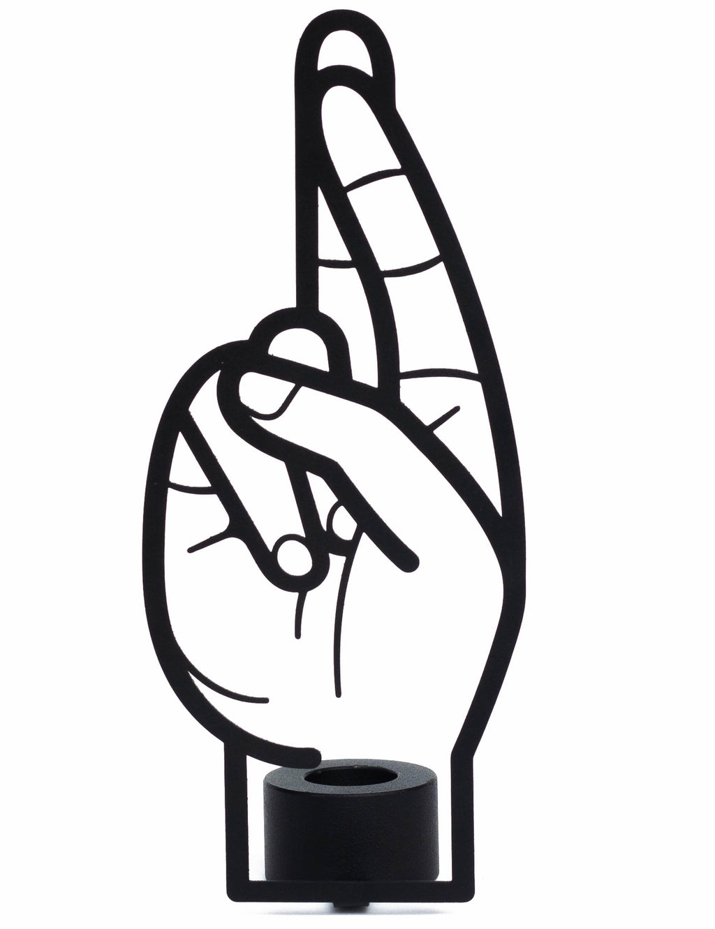 Crossed Fingers Candle Holder - Black