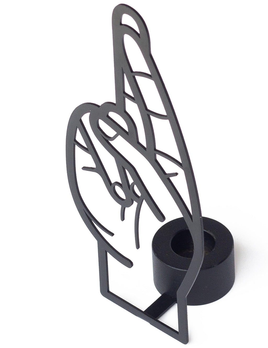 Crossed Fingers Candle Holder - Black