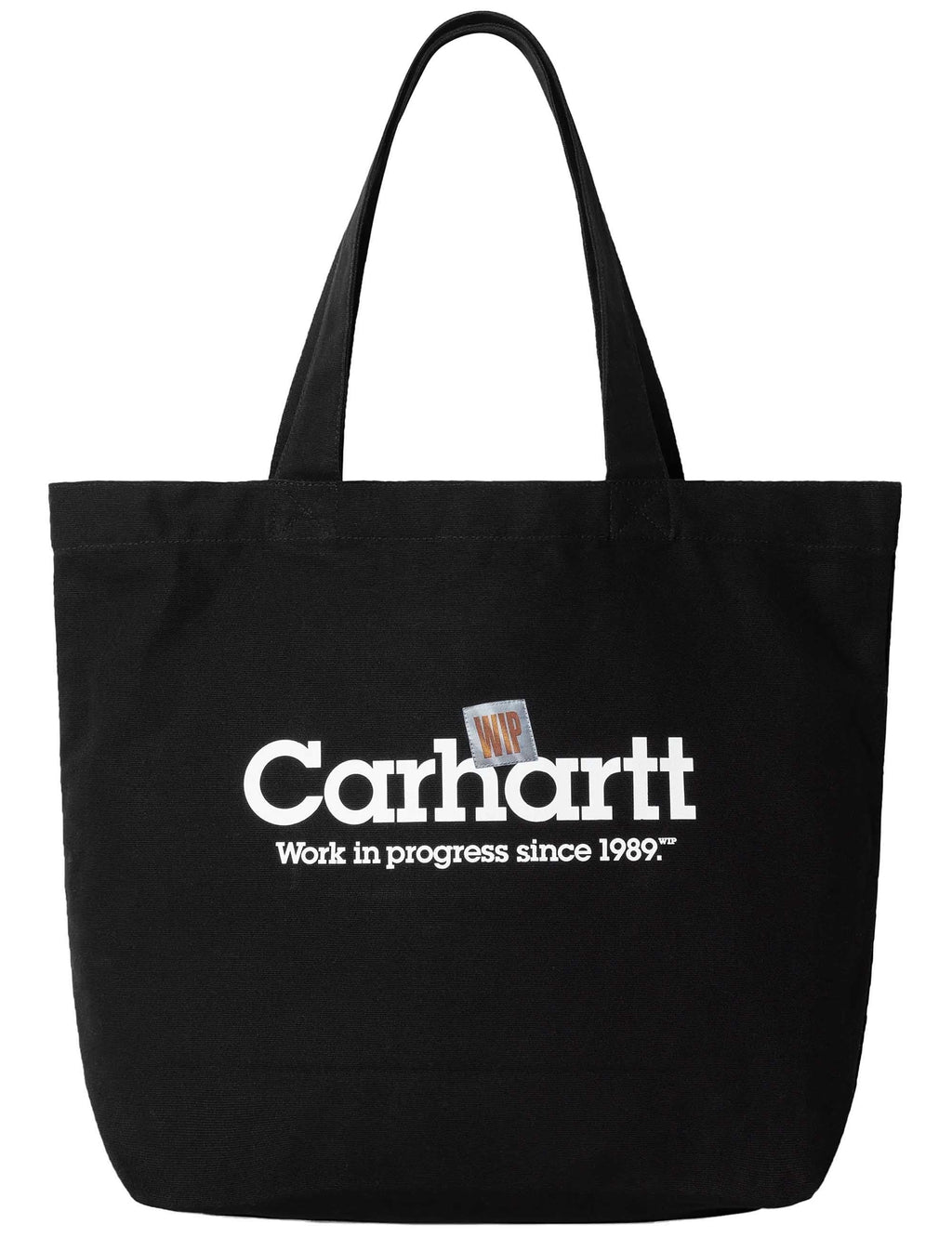 Canvas Large Graphic Tote Bag - Label Script Print, Black