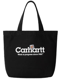 Canvas Large Graphic Tote Bag - Label Script Print, Black