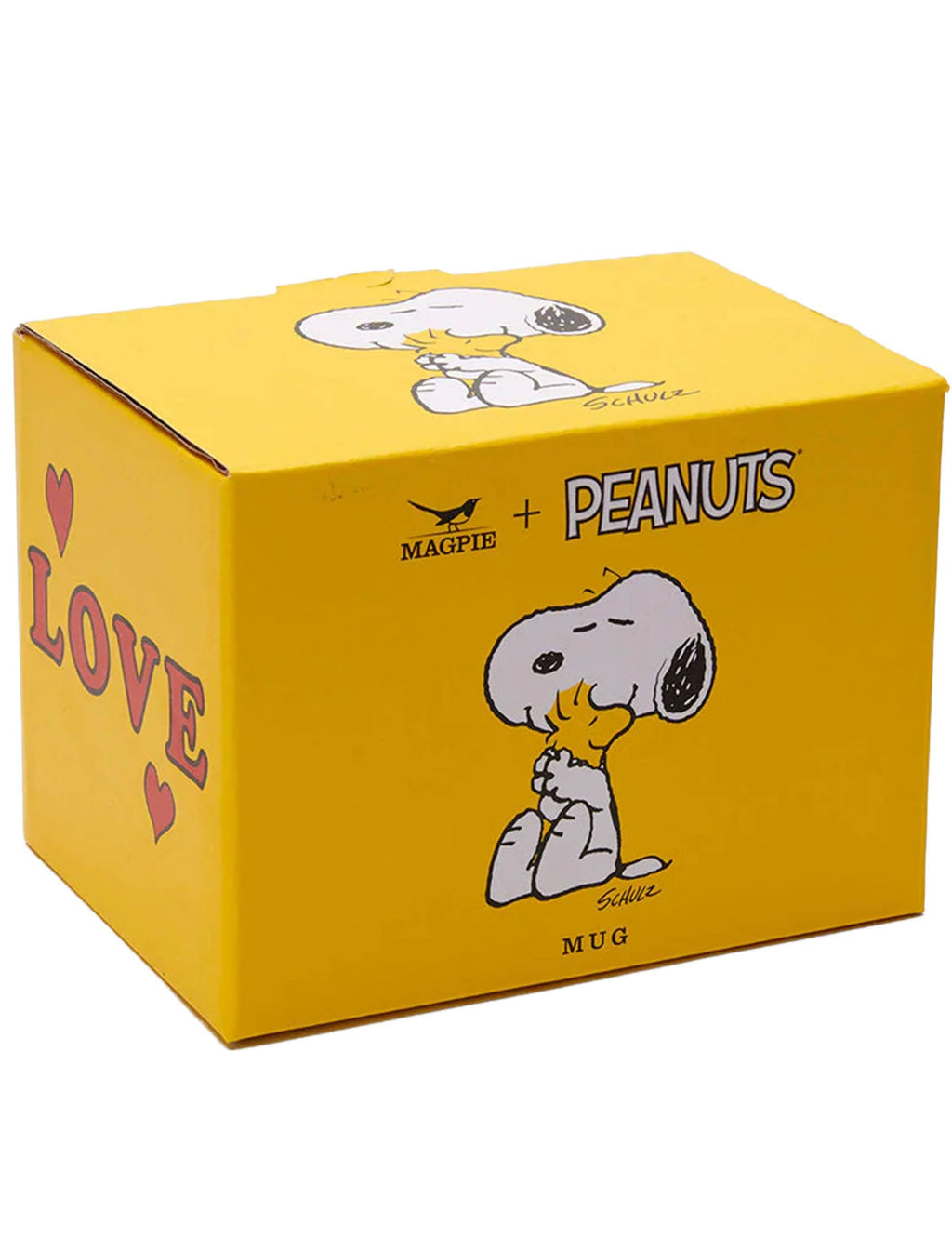 Yellow gift box for Snoopy mug with 'LOVE' text and Snoopy graphic