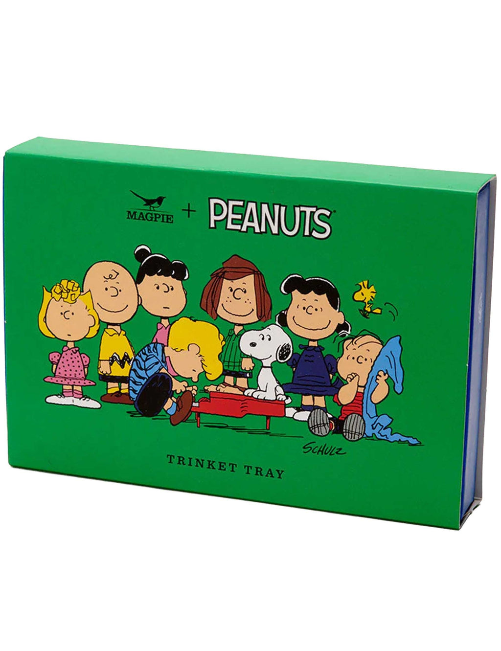Peanuts trinket tray box, green with illustrated gang and Snoopy text