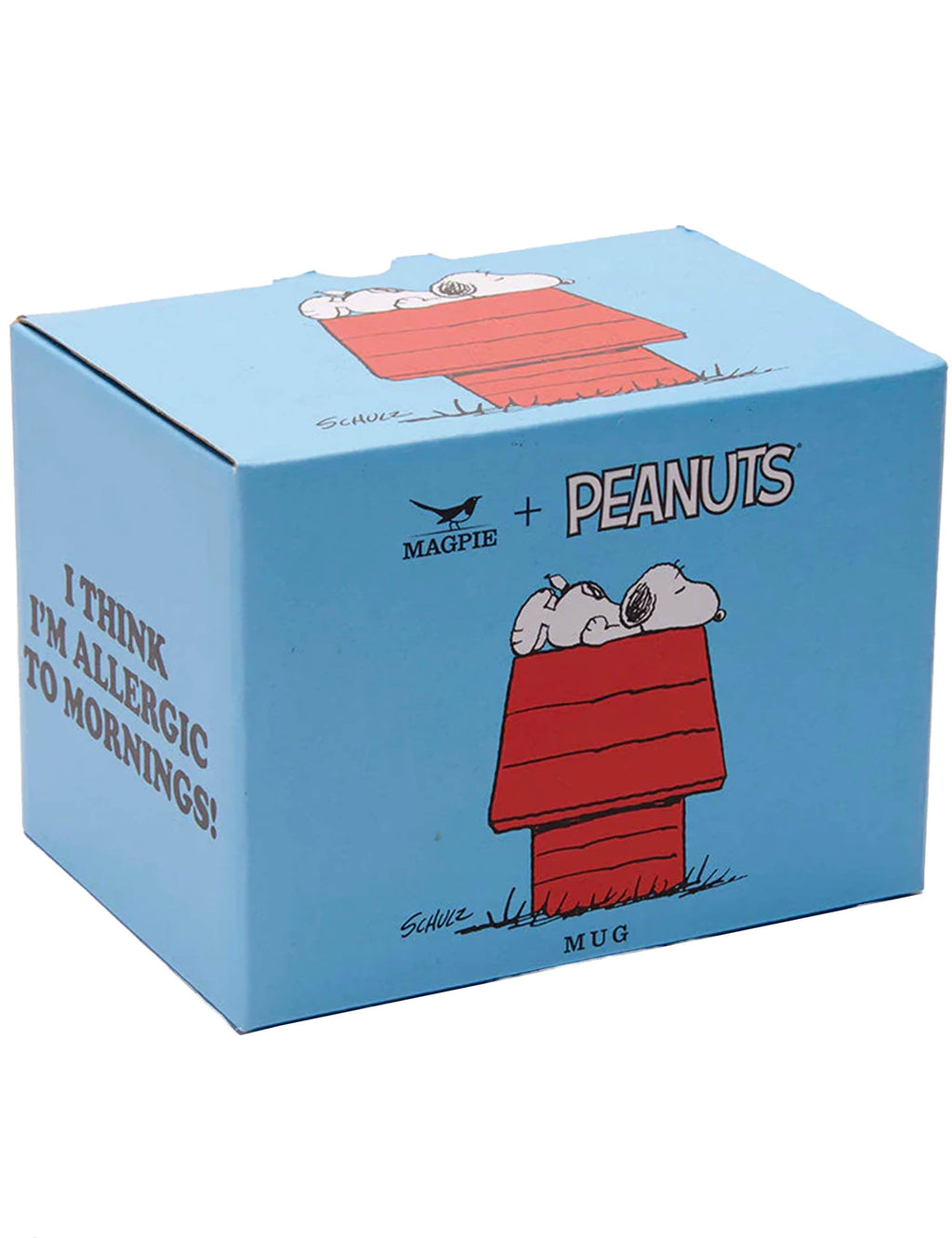 Peanuts mug gift box with Snoopy in a red blanket and allergy quote