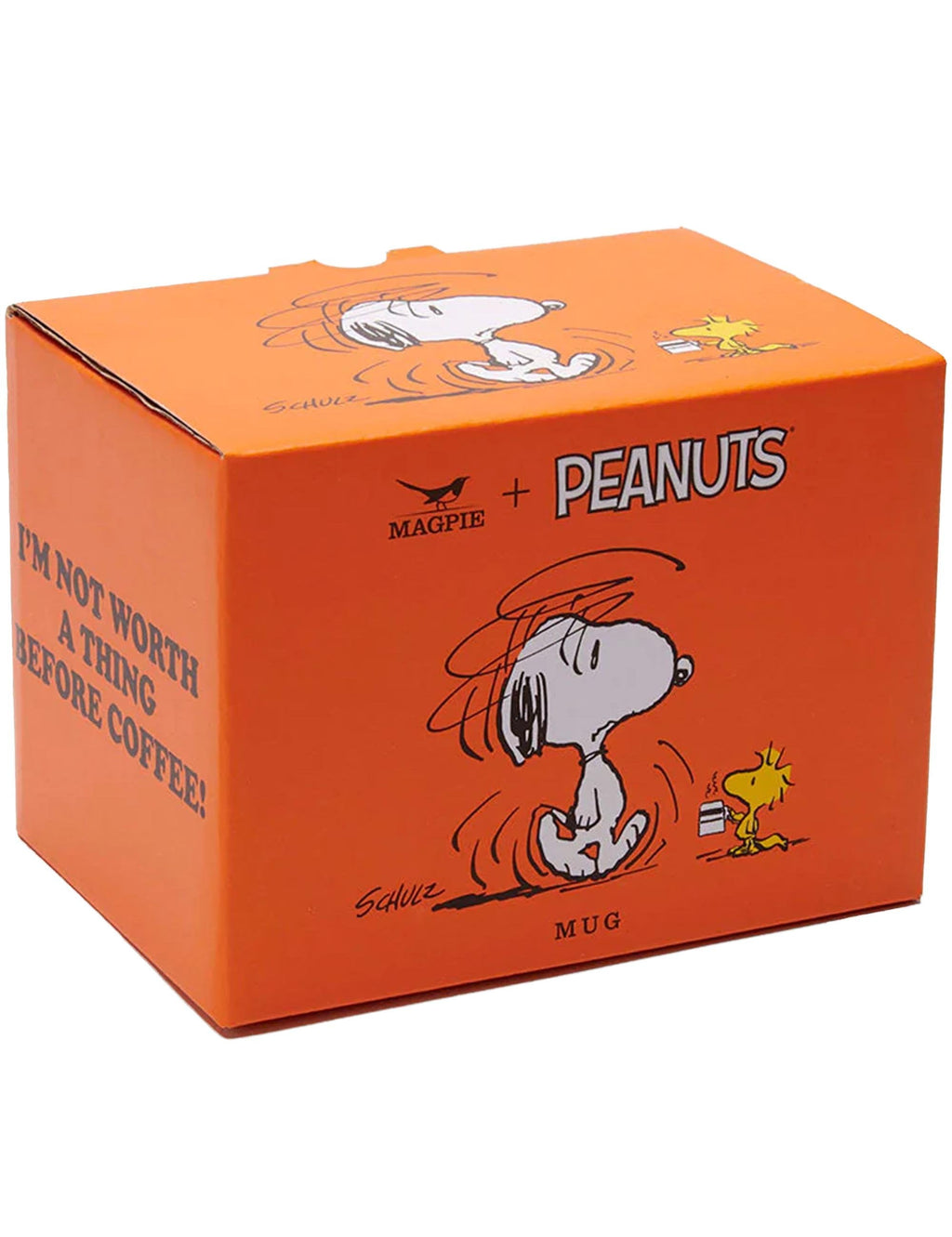 Orange gift box for Snoopy coffee mug with Snoopy and peanuts character artwork