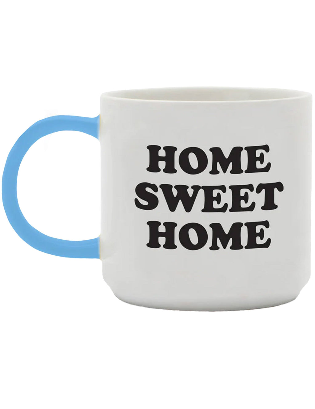 Snoopy mug with "HOME SWEET HOME" text; white with light blue handle