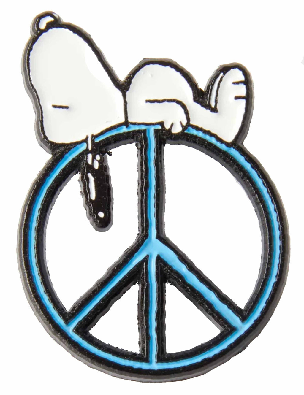 Snoopy Enamel Pin Badge - Good Vibes, Peace by Magpie — close-up showing white and blue peace sign circle pin