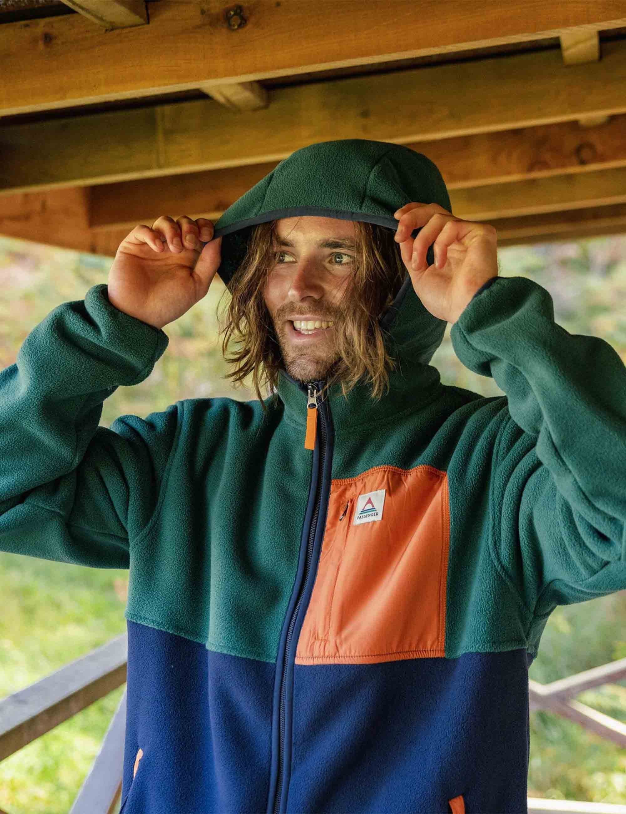 Passenger Loch Hooded Polar Fleece - Rain Forest/Rich Navy