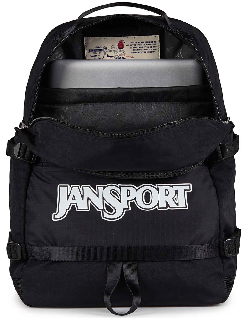 Black Jansport backpack with top opening and inner compartment