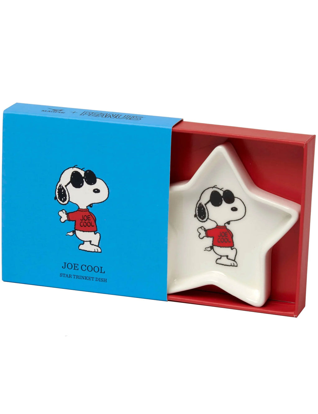 Star-shaped Snoopy trinket dish with Joe Cool print, in gift box with red interior
