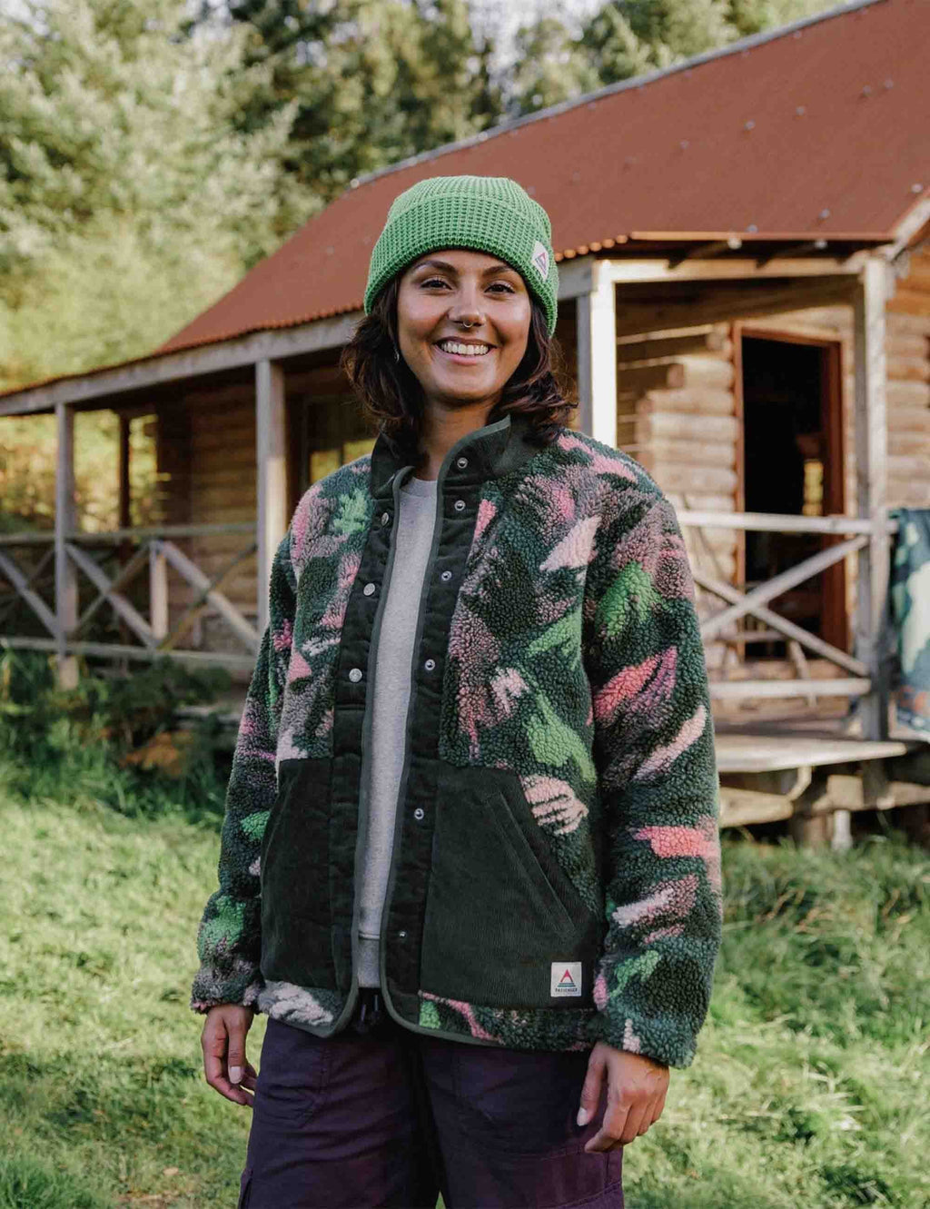Women's Clover Lined Fleece Jacket - Abstract Mountain Fir Tree