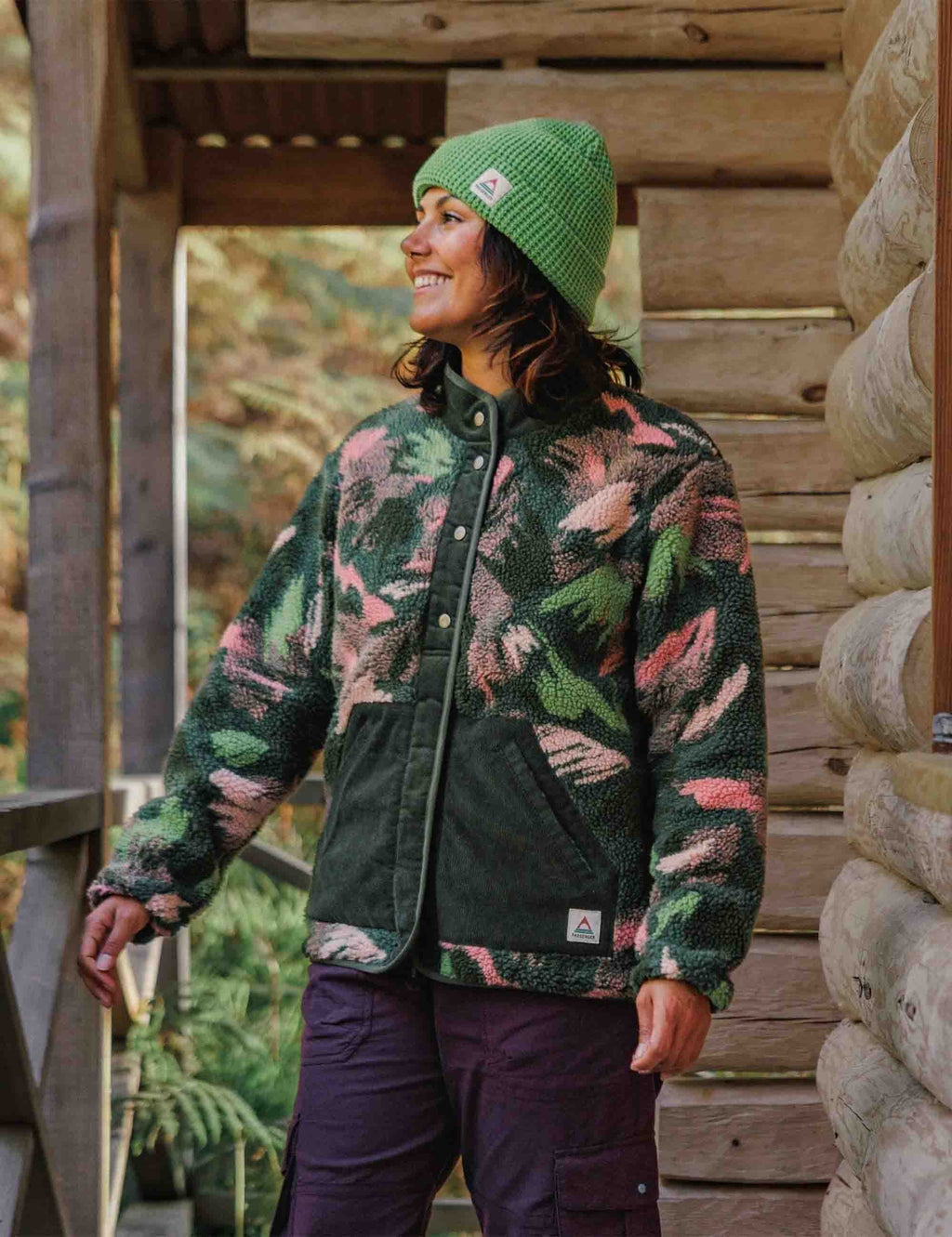 Women's Clover Lined Fleece Jacket - Abstract Mountain Fir Tree