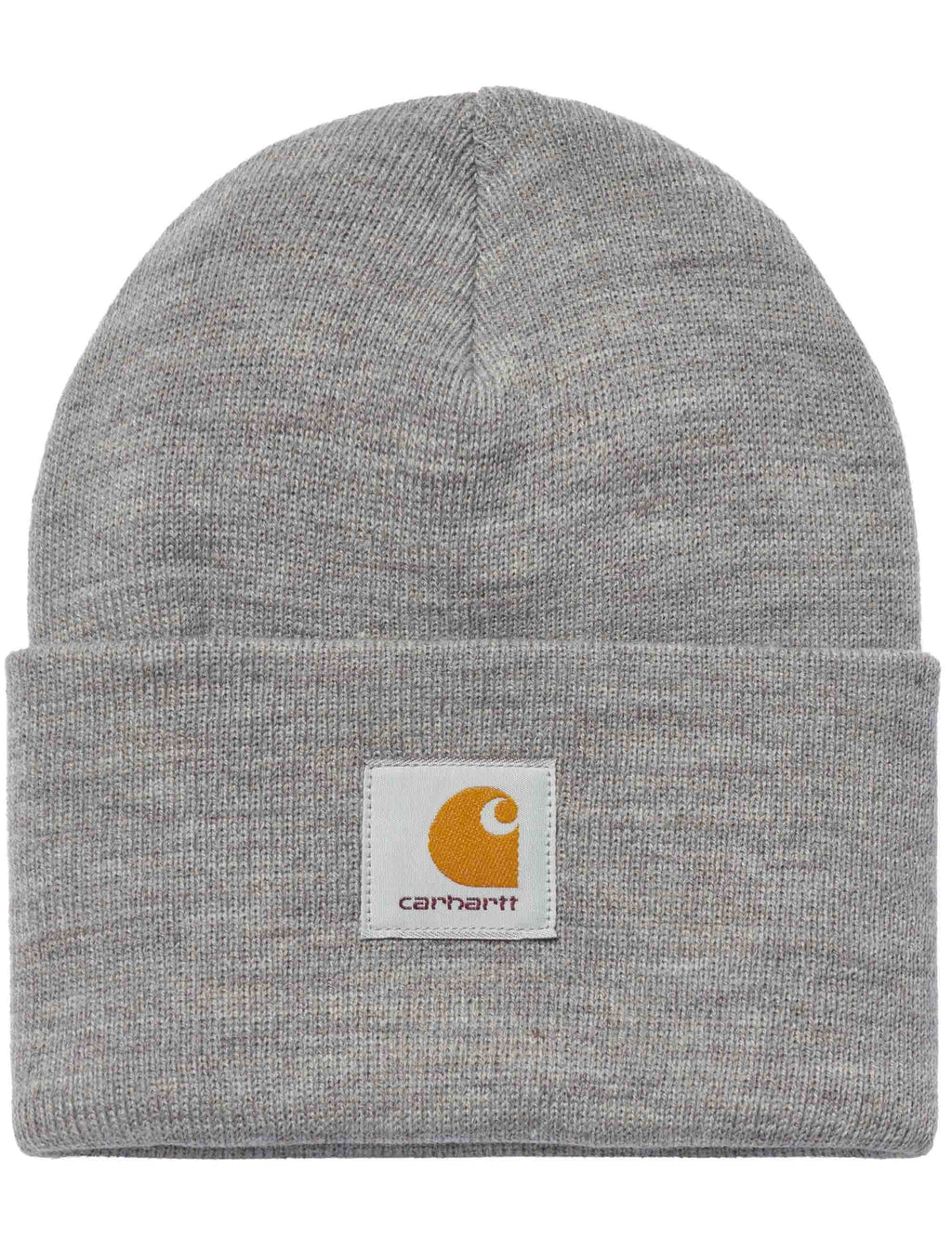 Grey heather watch beanie hat with Carhartt logo patch on cuff