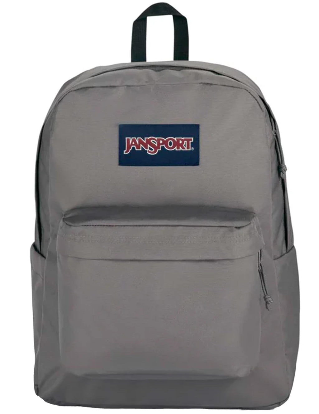 Graphite grey backpack with JanSport logo, front pocket, and top handle straps