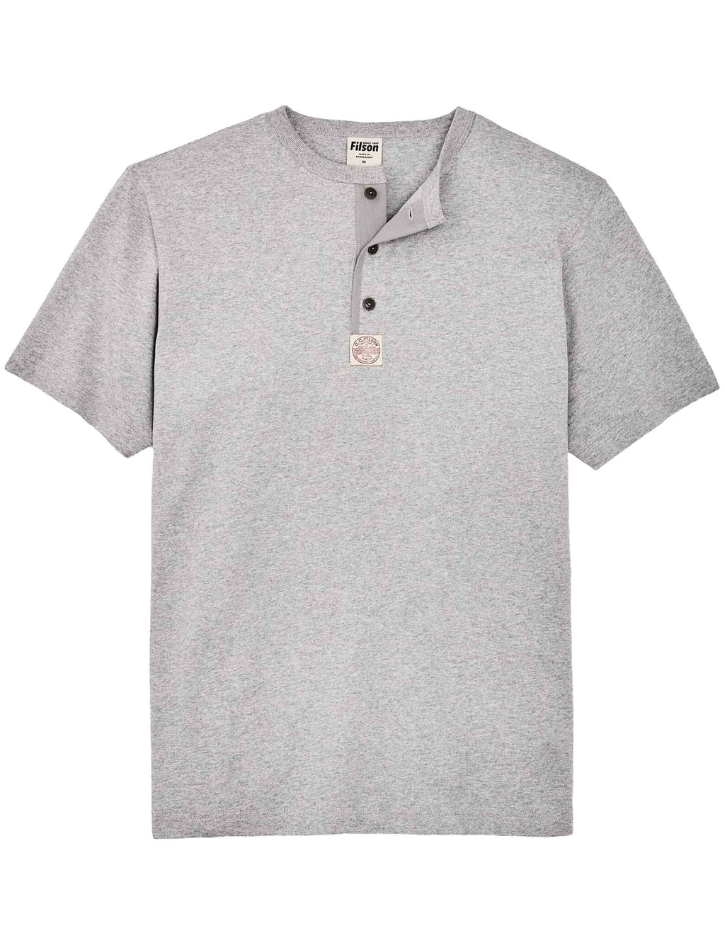 Grey heather henley t-shirt with button placket and short sleeves