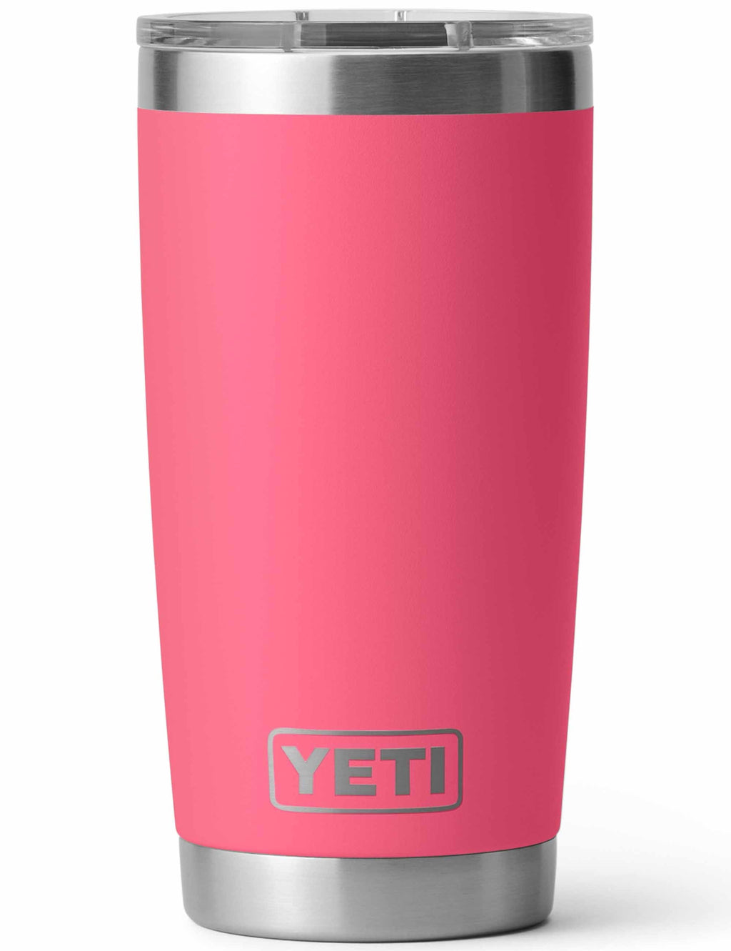 Rambler tumbler, Tropical Pink with YETI logo, stainless lid