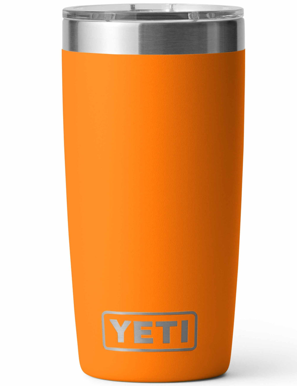 YETI Rambler tumbler, 10oz orange with stainless lid and YETI logo