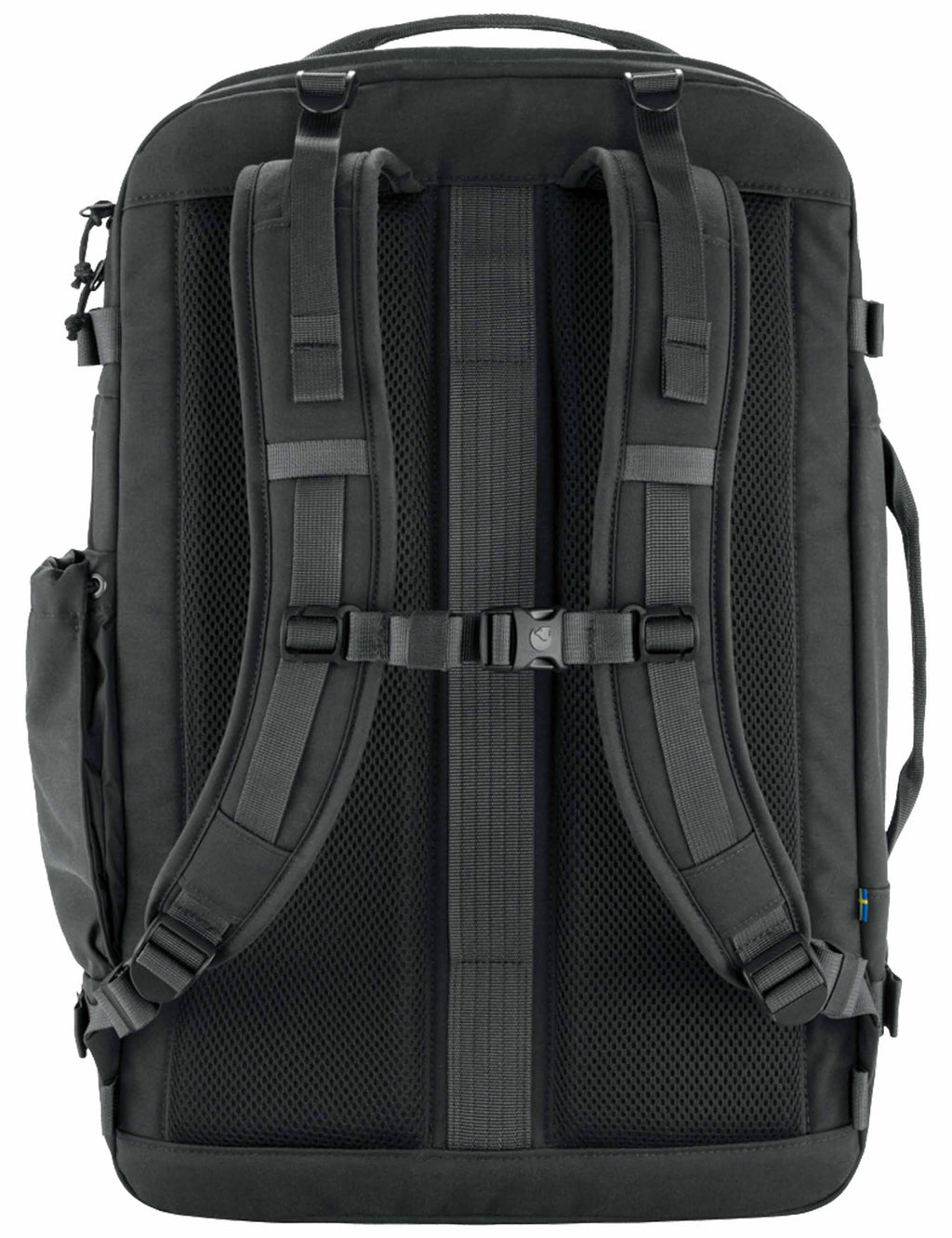Farden 40L carry-on pack in coal black, padded back panel and adjustable harness