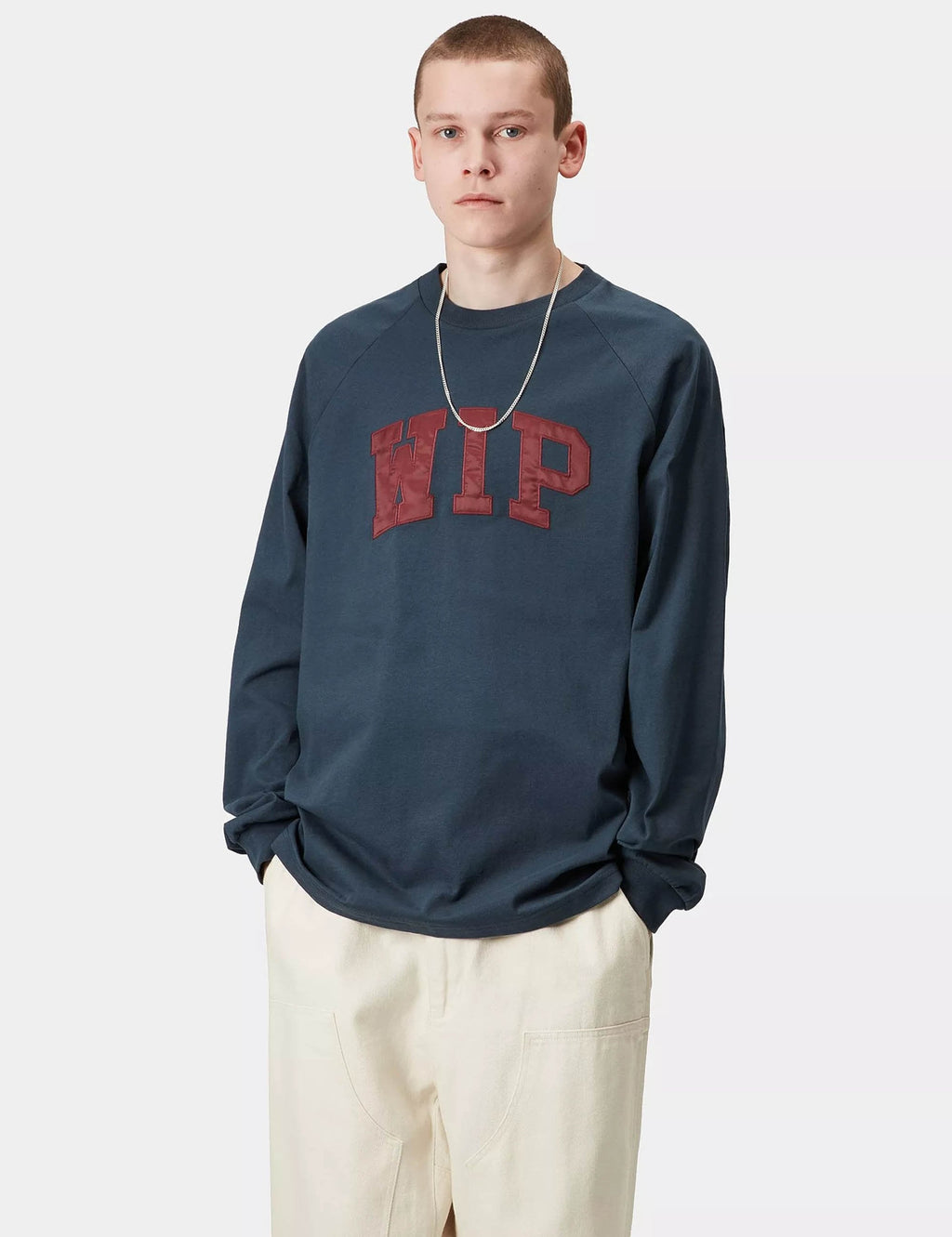 WIP Long Sleeve T-Shirt - Dusky Blue/Mulberry