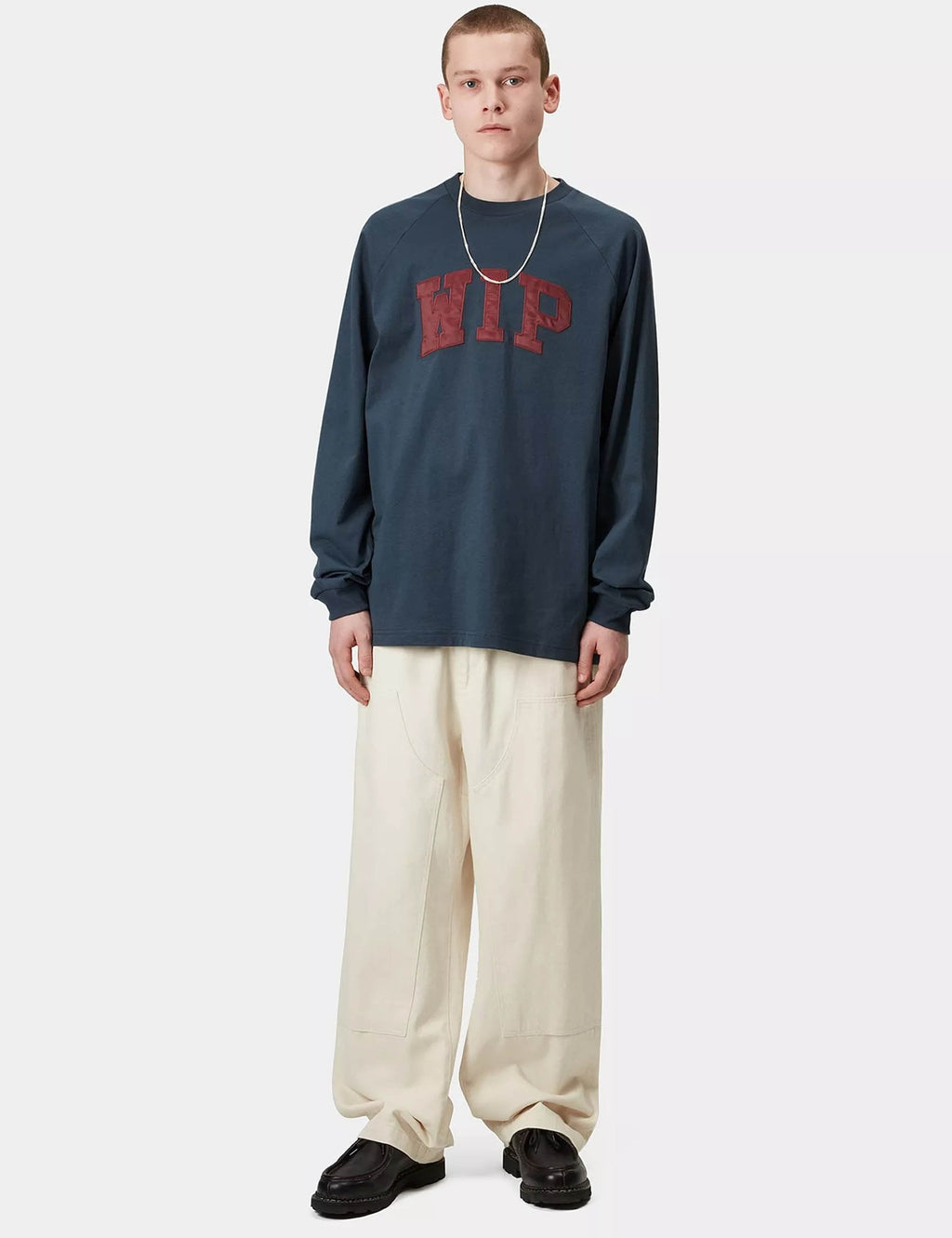 WIP Long Sleeve T-Shirt - Dusky Blue/Mulberry