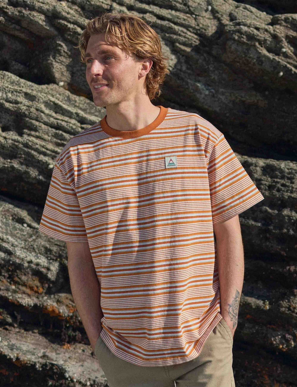 Retro Striped Relaxed Fit T-Shirt - Sunrise Orange