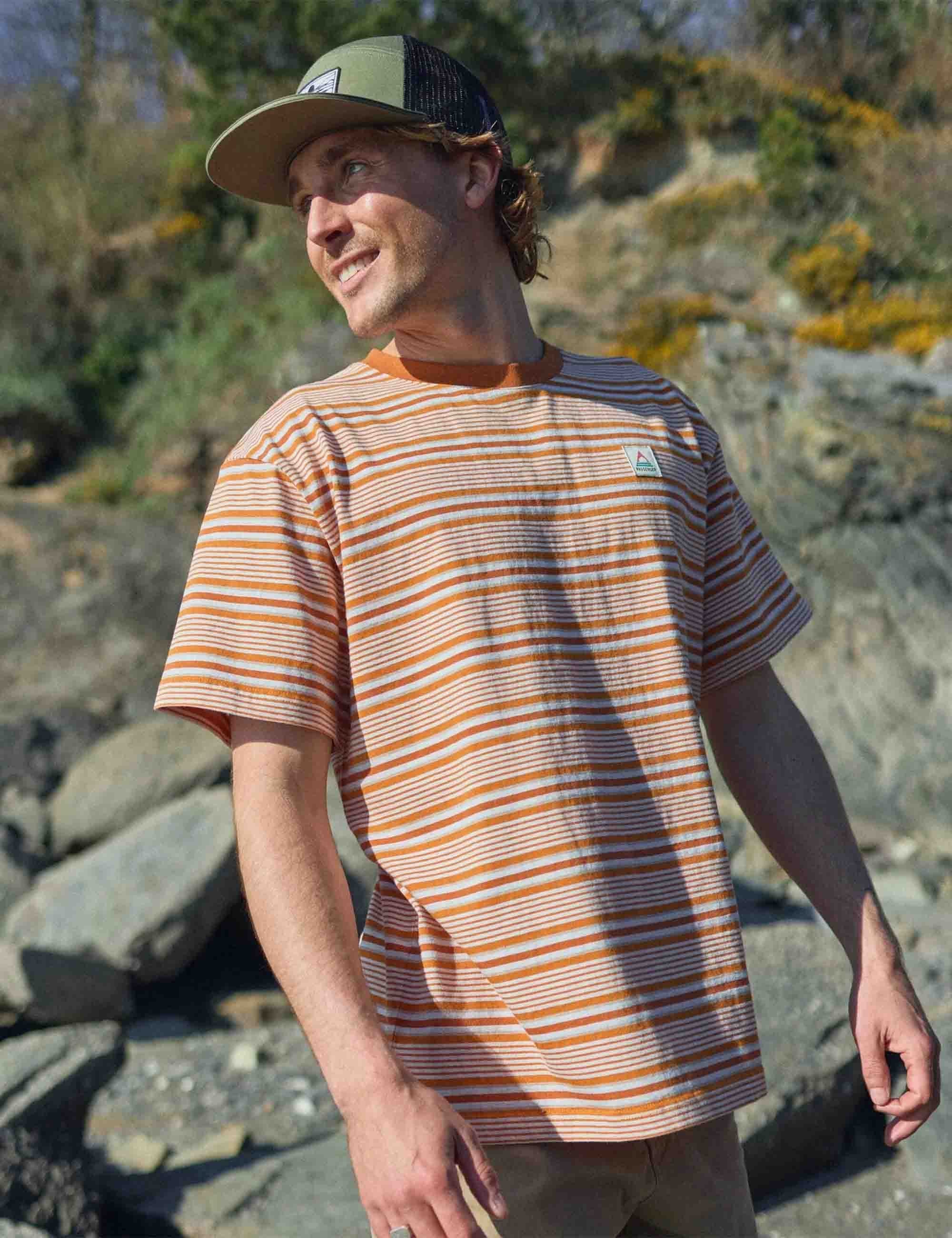 Passenger Retro Striped Relaxed Fit T-Shirt - Sunrise Orange
