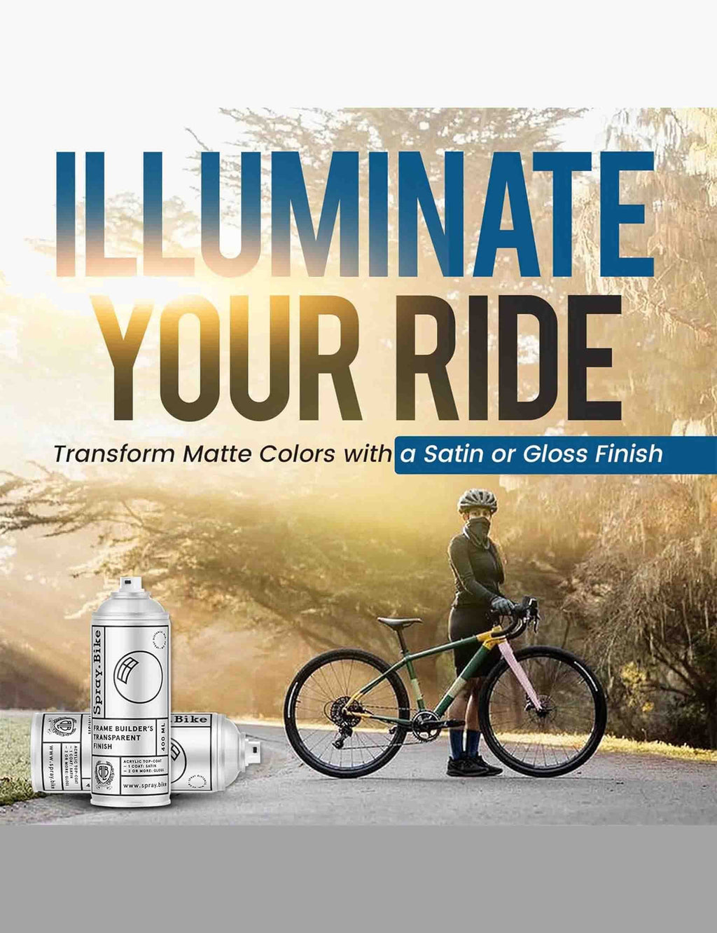 Matte transparent spray finish can, 400 ml, with bicycle in view