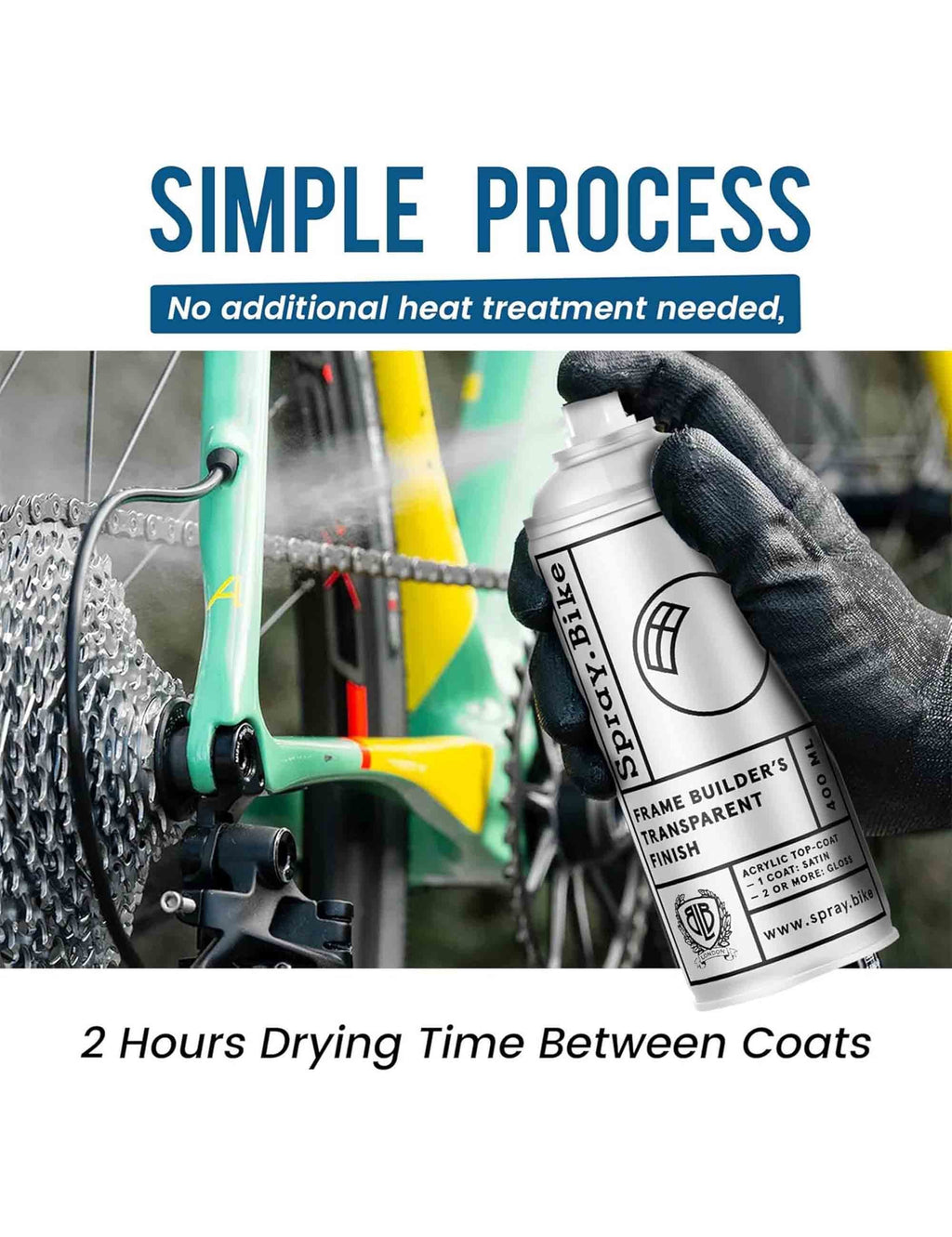 Matte transparent spray finish can, 400 ml, spraying onto bicycle frame