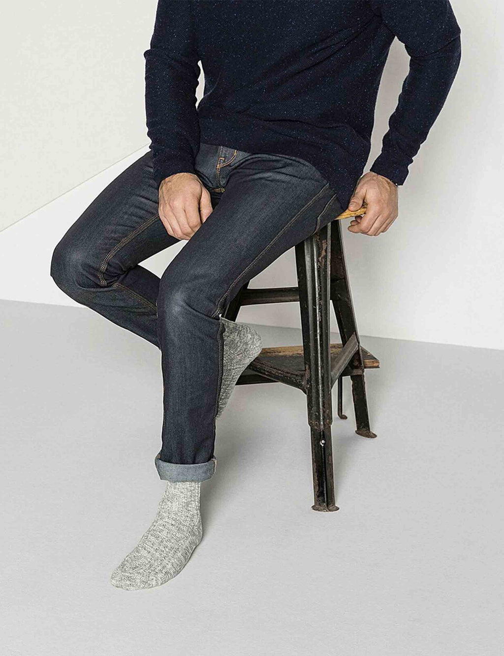 Slub Crew Socks - Grey/White