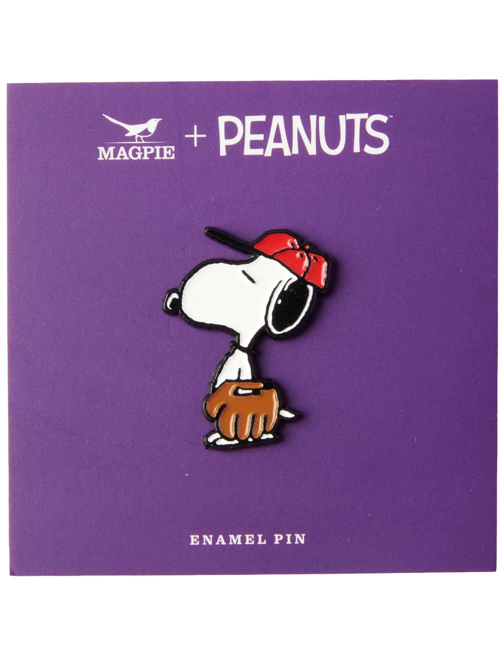 Baseball Snoopy enamel pin badge with red cap and black ear details