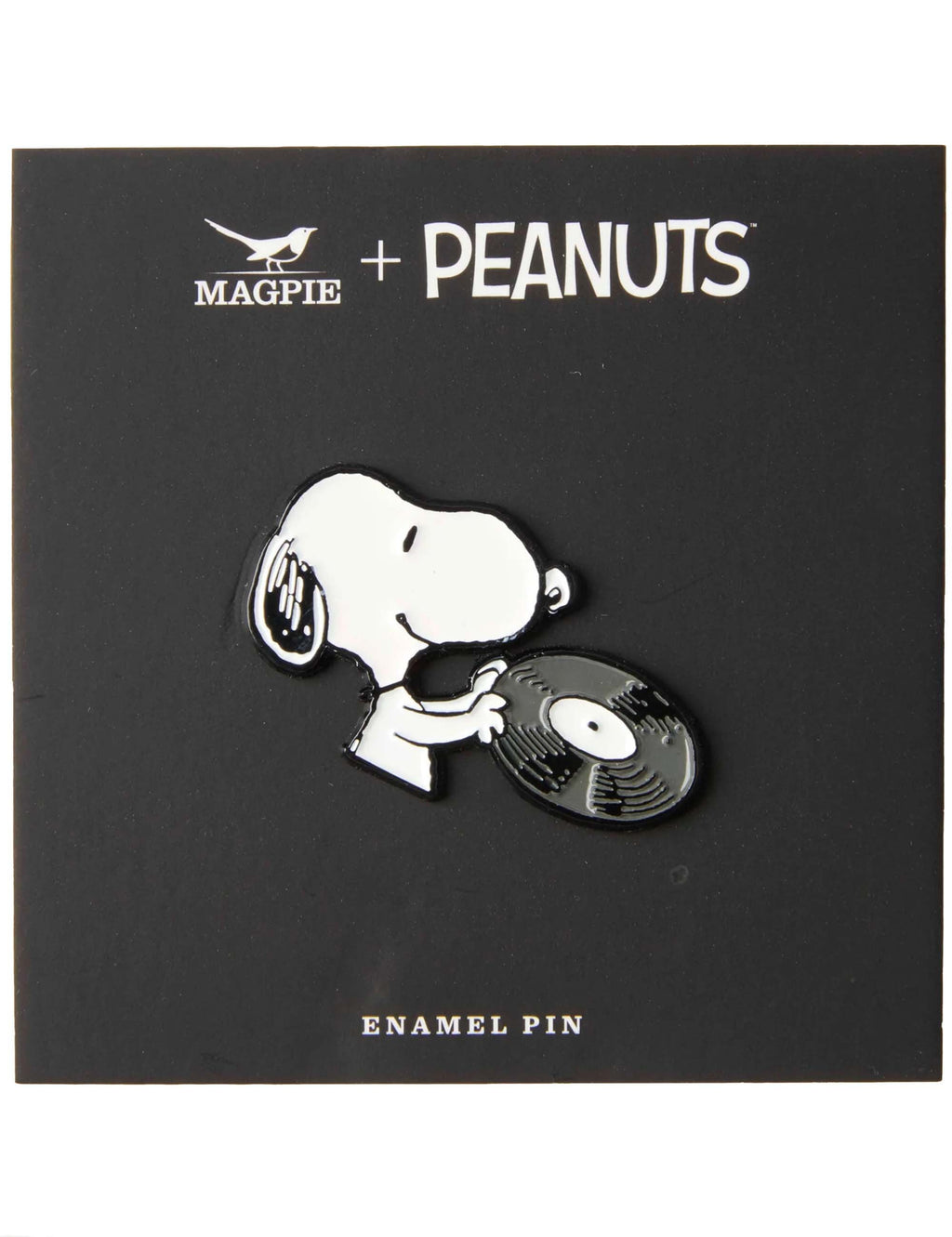 Snoopy Enamel Pin Badge - Music is Life, Records by Magpie for Peanuts — nickel-plated brass lapel pin with Snoopy and vinyl record design