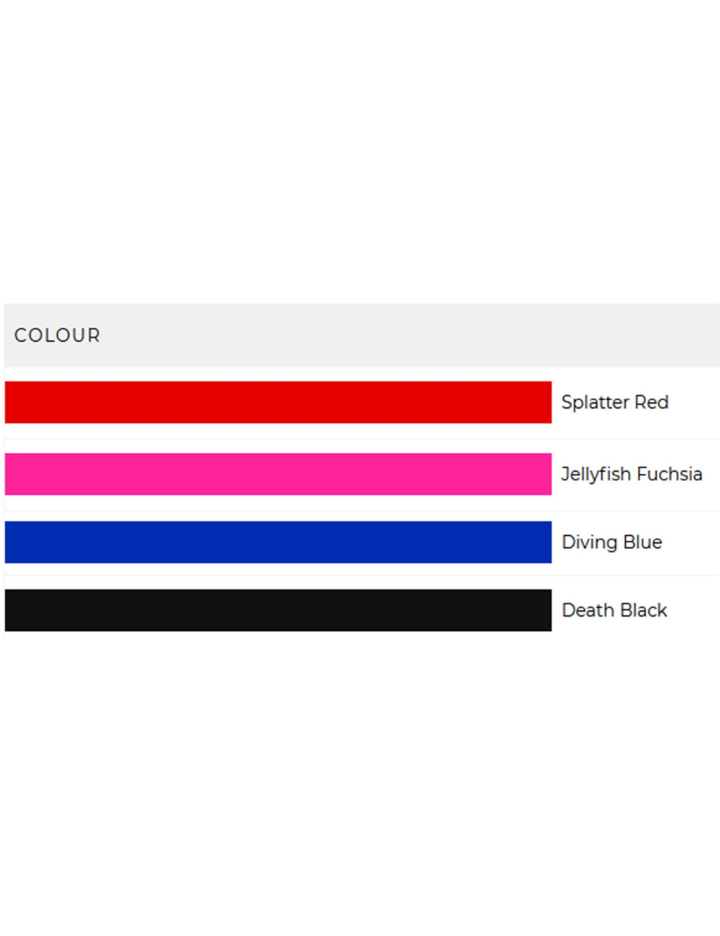 Color chart with Splatter Red swatch and other jelly ink shades