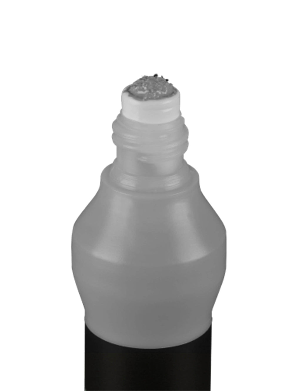 Chrome silver marker bottle with ridged cap and black bottom