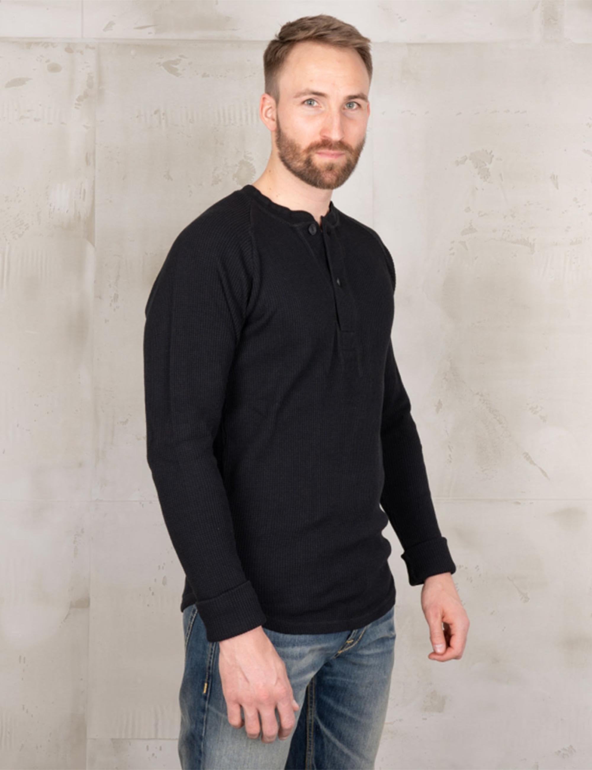 1936 Waffle Henley T-Shirt Shirt - Black