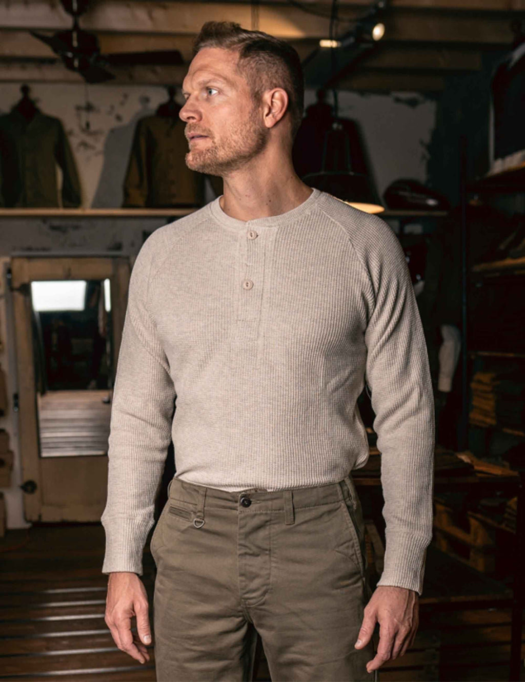 1936 Waffle Henley T-Shirt Shirt - Natural