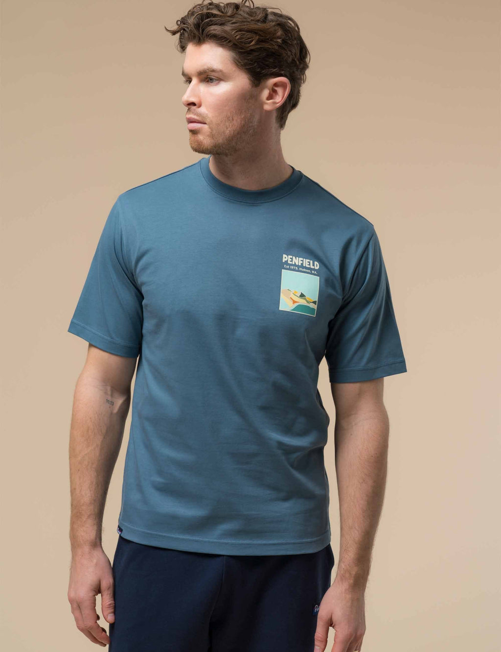 Block Landscape Gaphic T-Shirt - Blue Fusion