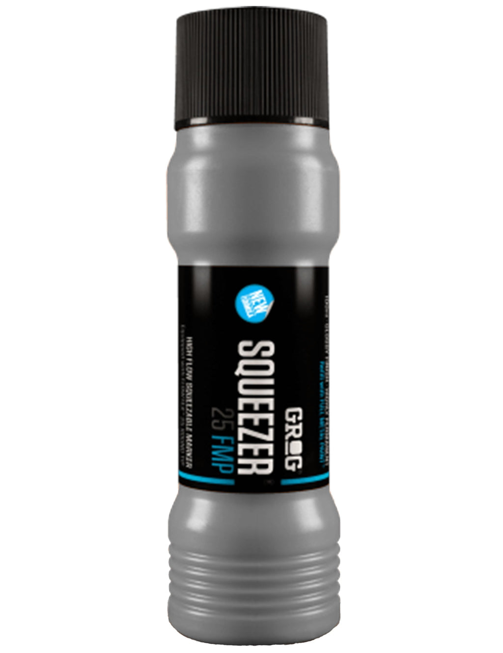 Squeezer marker with black ribbed cap and gray squeeze bottle, chisel tip