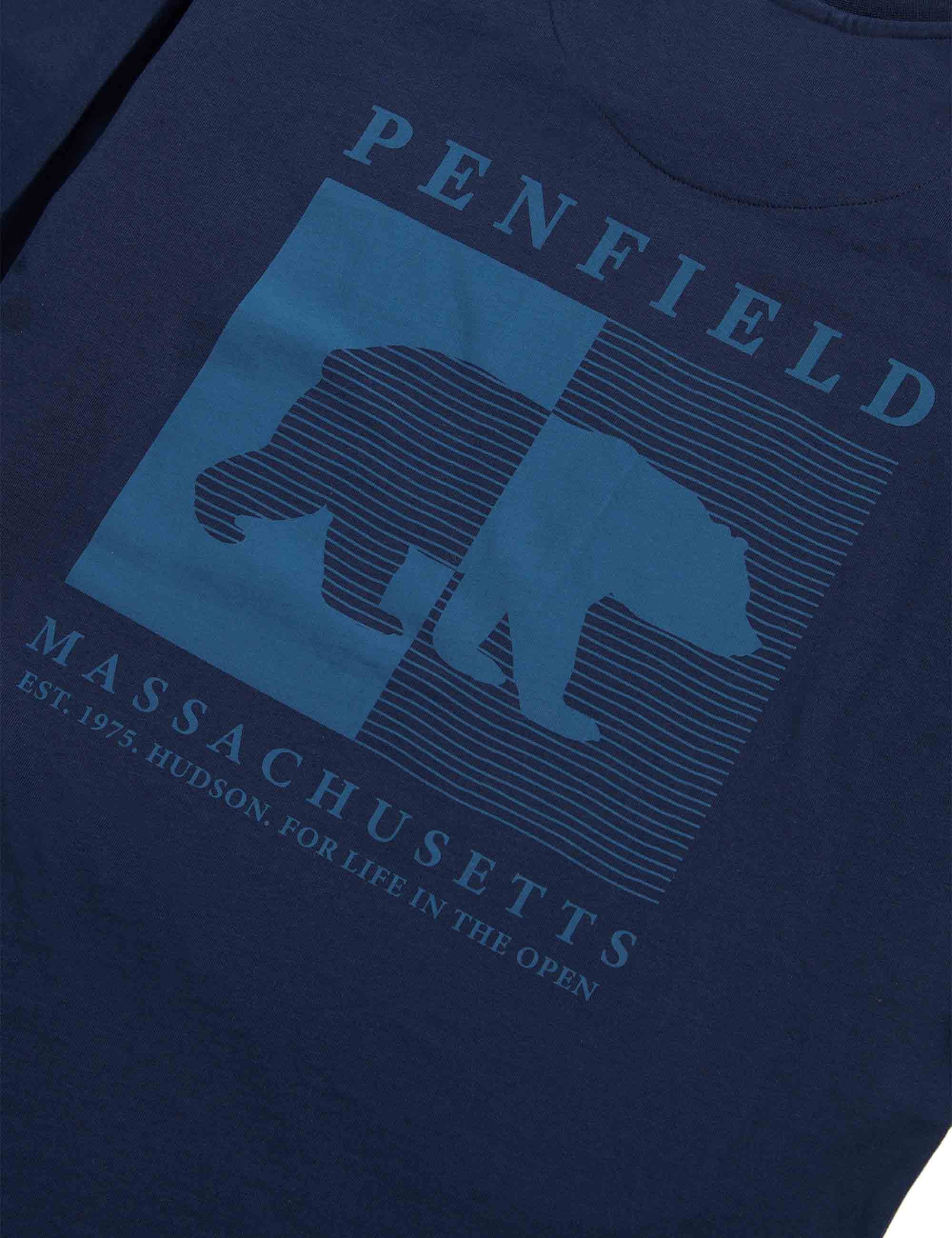 Penfield Contrast Stripe Bear T-Shirt - Navy Blazer