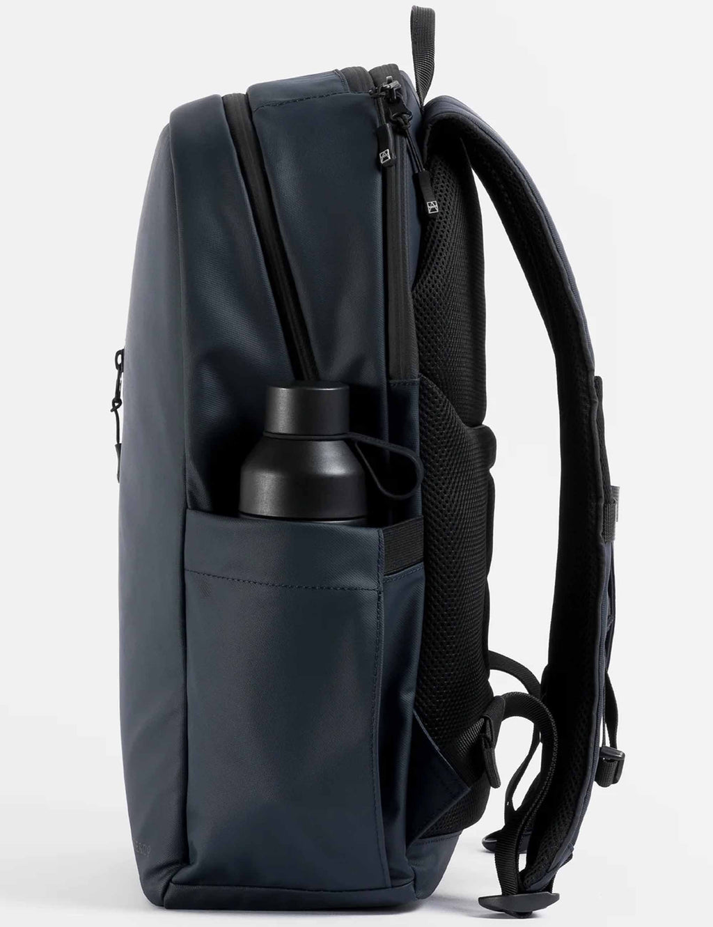 Midnight blue 20L backpack back with luggage strap and webbing detail