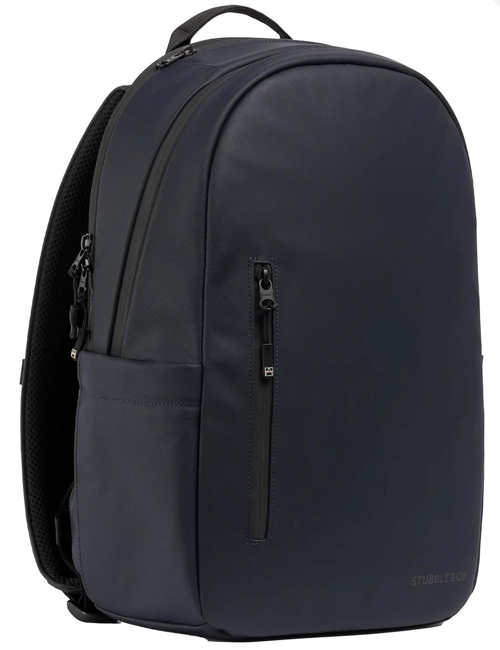 Midnight blue backpack with top handle and front zip pocket