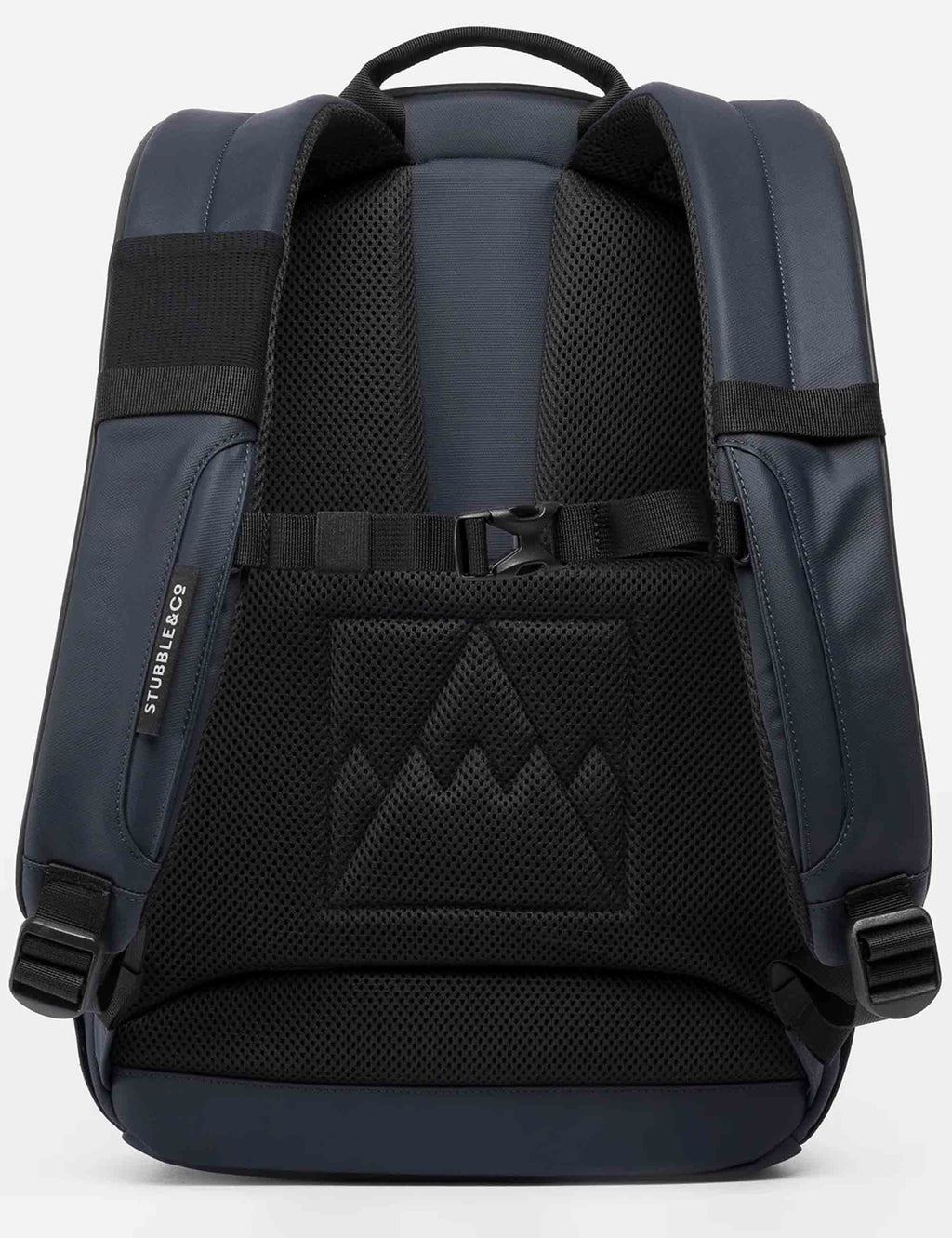 Midnight blue backpack with mesh back panel and adjustable shoulder straps