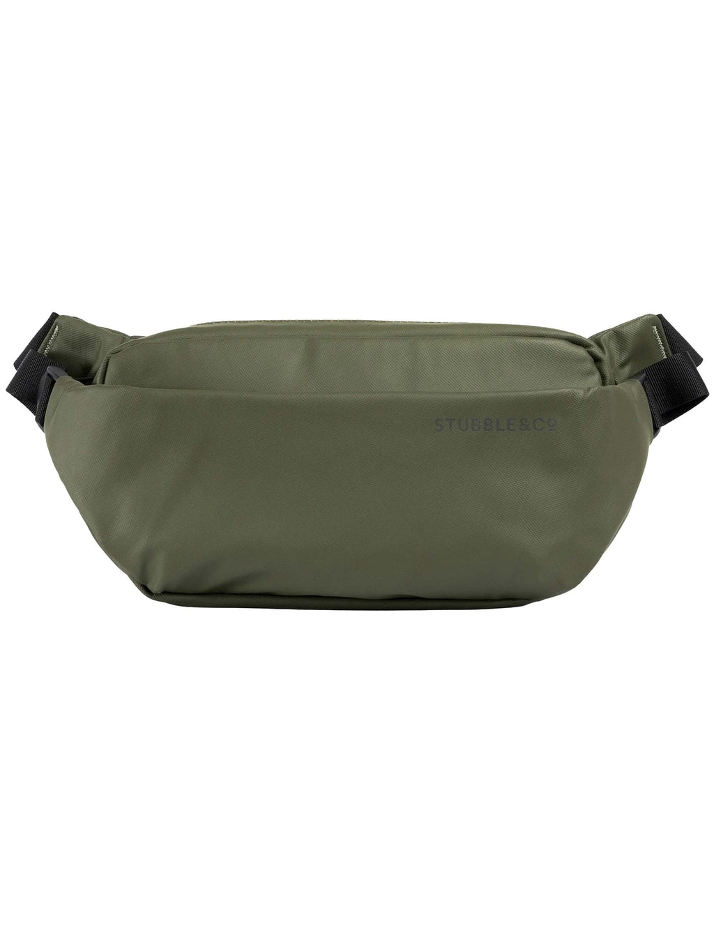 Olive green 3L crossbody bag with black buckles and centered logo
