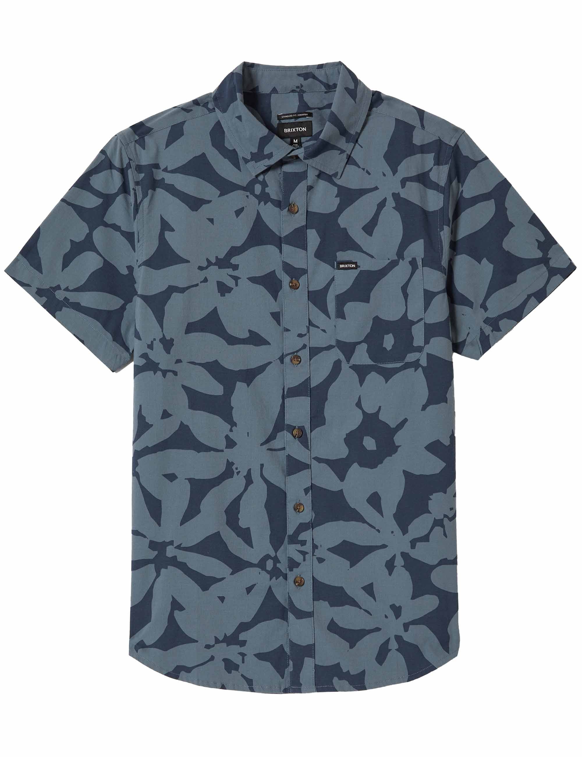 Charter Print Short Sleeve Shirt - Washed Navy/Azure Blue Floral