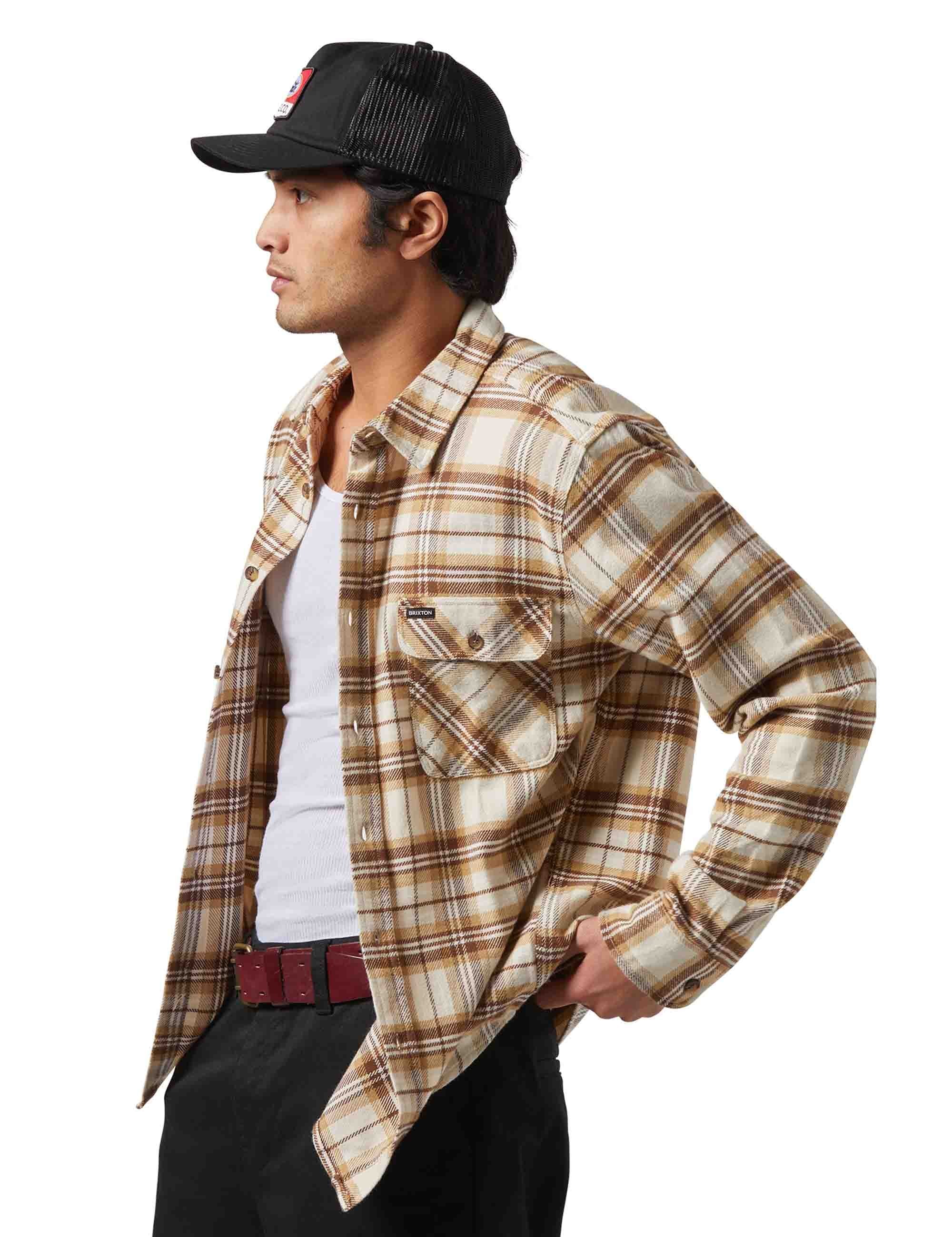 Brixton Bowery Flannel Shirt - Whitecap/Sand/Pinecone Brown